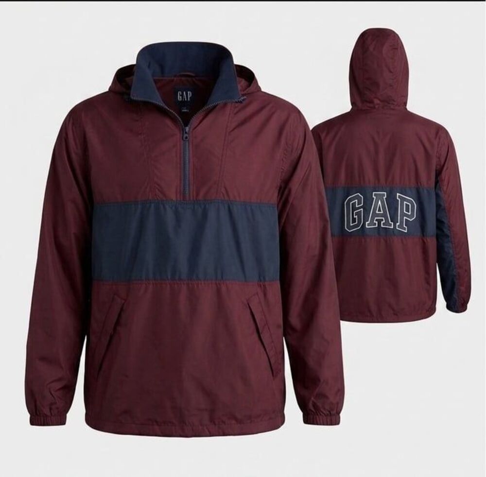 Vintage Gap Anorak Windbreaker Jacket Men's Medium Maroon Navy Blue 1/4 Zip 90s